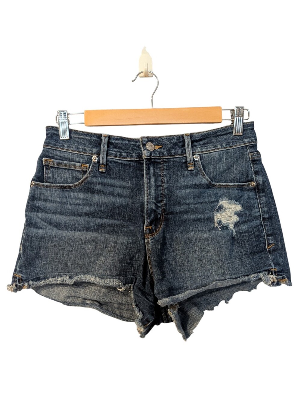 GOOD AMERICAN Distressed Denim Shorts SIZE 6 Medium Wash